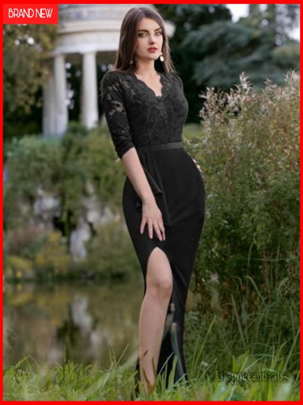 Vintage Floral Lace Ruffle Half Sleeve Evening Party Formal Long Dress - Picture 4 of 7